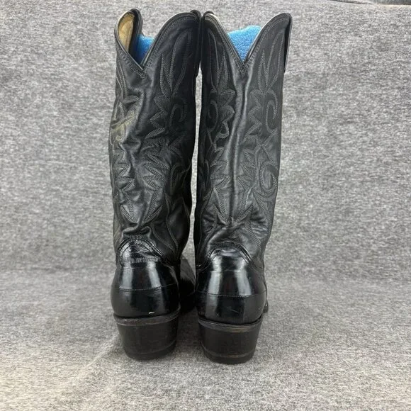 ✅ Mens 9.5D VTG Cowboy Boots Black Leather Almond Toe Embroidered Made In USA - Picture 9 of 11